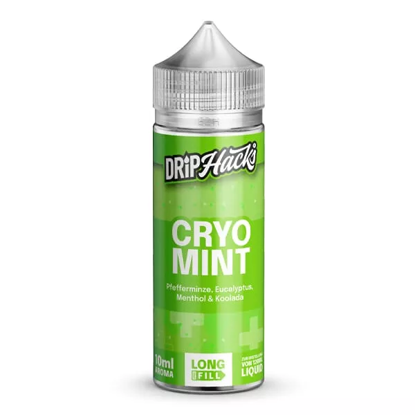 Drip Hacks Cryo Mint Longfill 10ml grüne Flasche Frontalansicht ohne Hintergrund-Dekoration