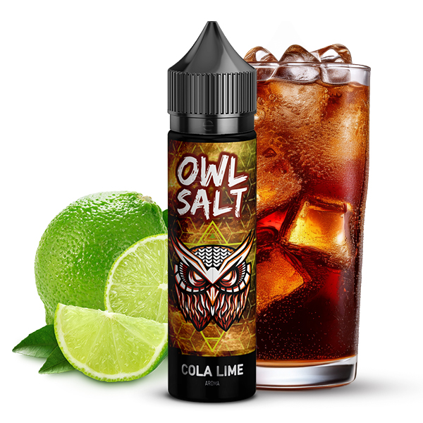 OWL Salt Cola Lime Longfill Flasche mit Cola-Glas und Limette als Lifestyle-Motiv