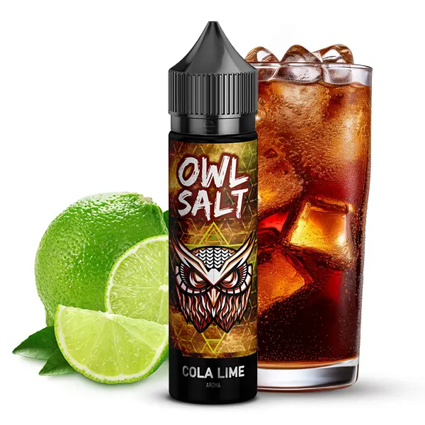 OWL Salt Cola Lime Longfill Flasche mit Cola-Glas und Limette als Lifestyle-Motiv