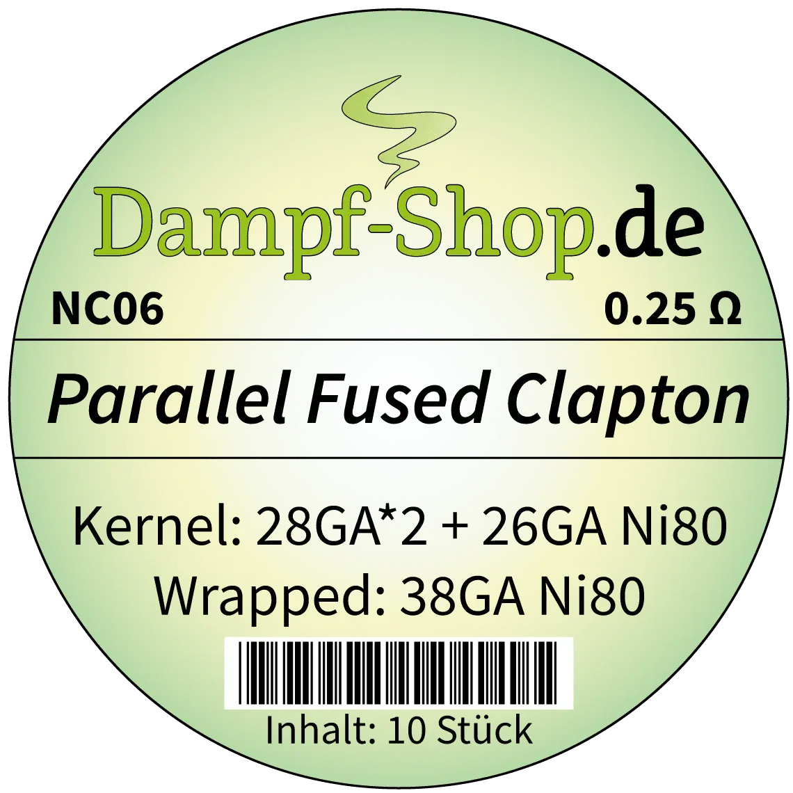 NC06 - 10x Ni80 Parallel Fused Clapton - (0.32 mm *2 + 0.40 mm) + 0.10 mm - 0.25 Ohm