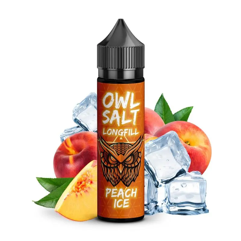 OWL Salt Peach Ice Longfill – orange-goldene 60ml-Flasche mit Pfirsich und Eiswürfeln