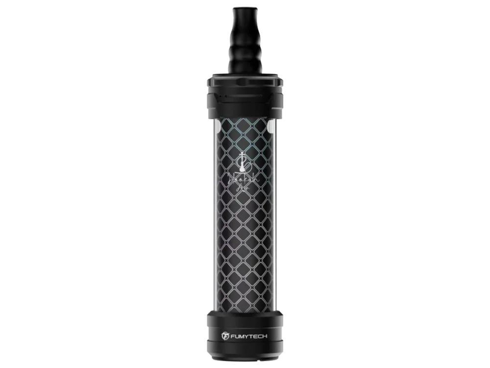 Fumytech Hookah Air Mini in Schwarz – zylindrisches Set mit geometrischem Gittermuster und schwarzem Mundstück