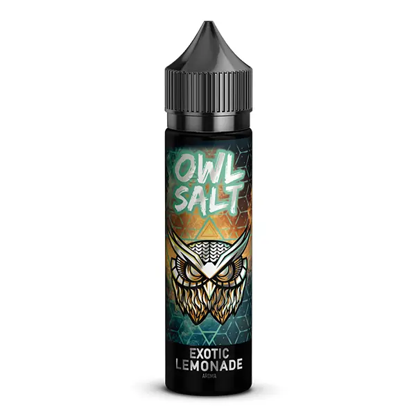 OWL Salt Exotic Lemonade Longfill 60ml Flasche mit türkis-goldenem Etikett und Eulen-Motiv