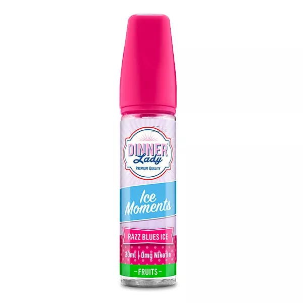 source449830.jpg Dinner Lady Moments Razz Blues Ice Longfill – pinke 50ml Flasche mit türkisfarbenem Etikett