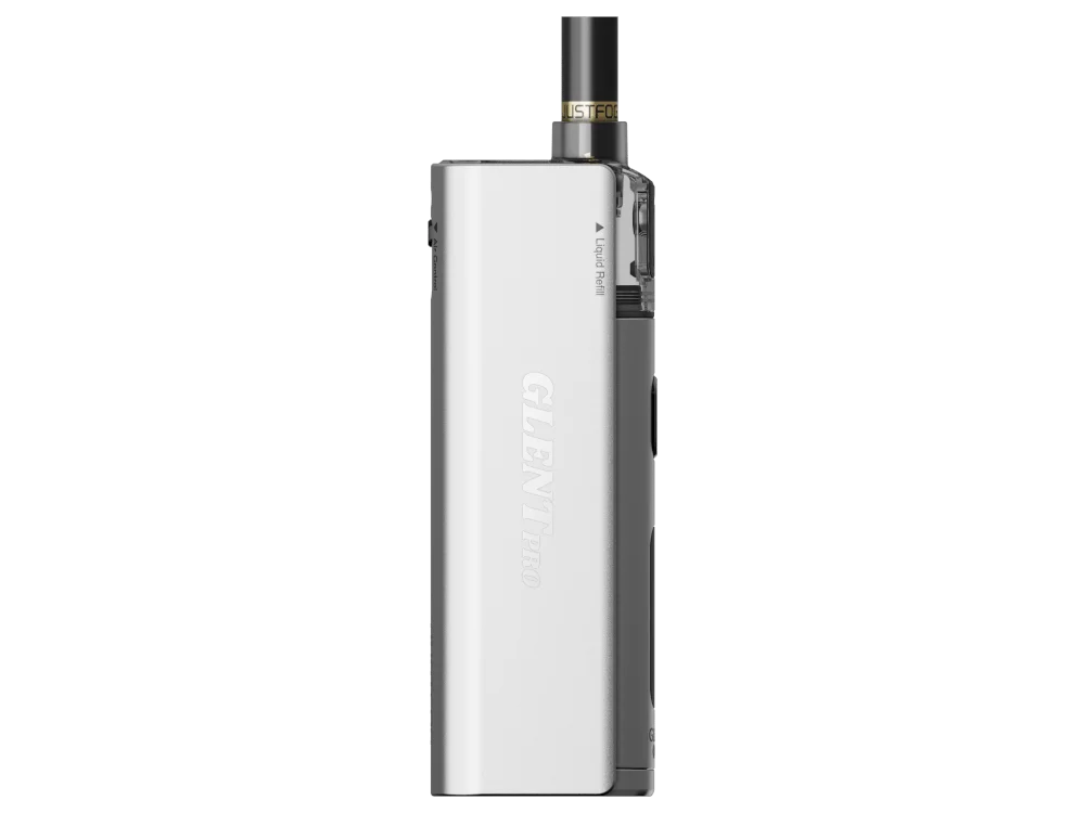 JustFog-GLENT-PRO-E-Zigaretten-Set-Silver_4_1000x750.png JustFog Glent Pro Kit in Silber/Weiß – schlankes Pod-System, Seitenansicht