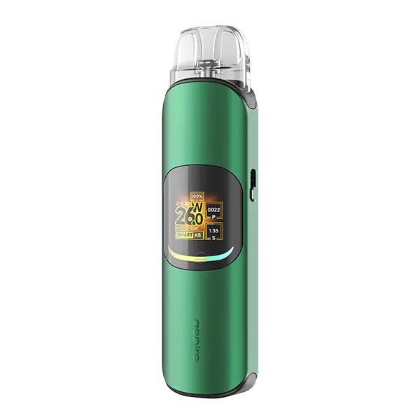 Aspire Pixo Neo Pod Kit in Grün mit rundem Display und transparentem Mundstück, Einzelansicht