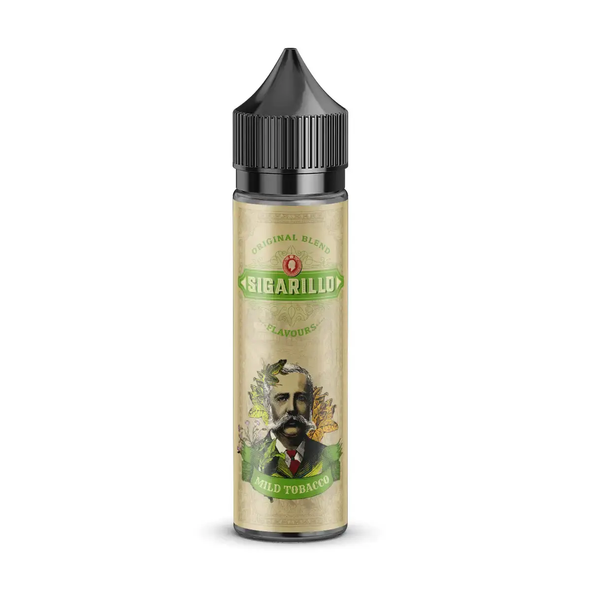 Sigarillo Longfill 60ml Flasche mit grünem Label und Herren-Portrait – Sigarillo Mild Tobacco Longfill