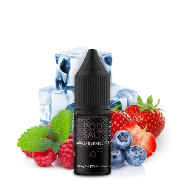 PodSalt Mixed Berries Ice 10ml Nikotinsalz-Liquid – dunkle Flasche mit Beeren und Eiswürfeln