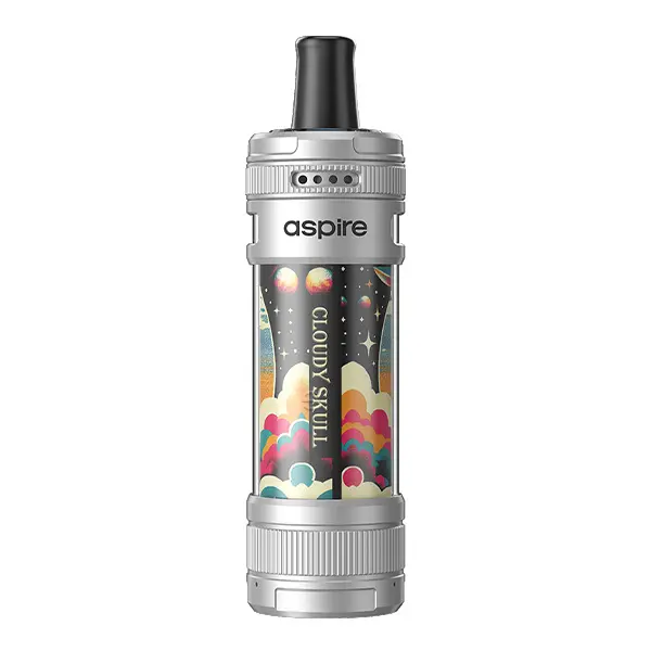 Aspire Magnum Nano Pod Kit in Silber mit buntem Süßigkeiten-Muster, transparenter Tank, Frontansicht