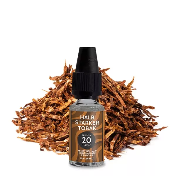 source420711.jpg Tante Dampf Halb Starker Tobak 10ml eLiquid – 20mg Flasche vor Tabakblättern