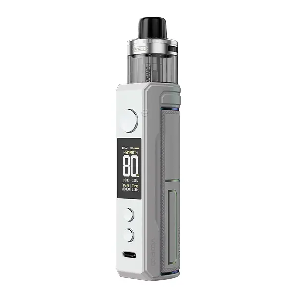 VooPoo Drag X2 Pod Kit E-Zigarette in Hellgrau-Weiß mit OLED-Display und Pod-Tank, Frontansicht