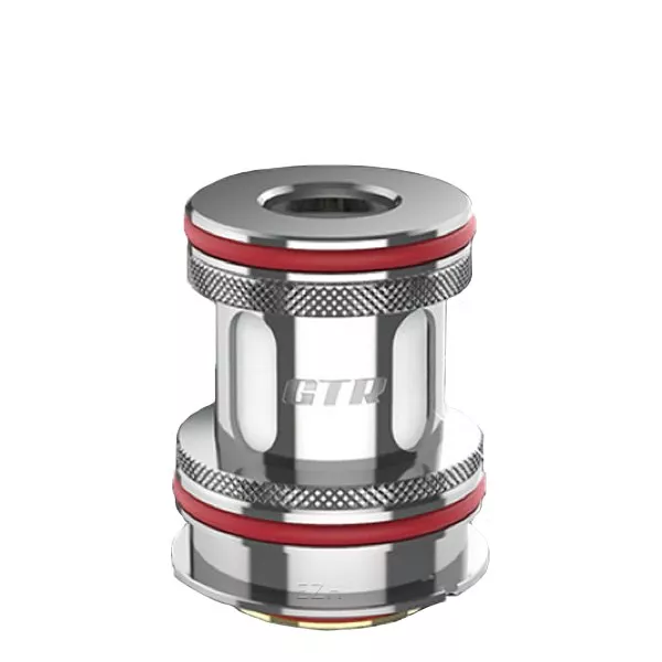 Vaporesso GTR M Verdampferkopf in Silber mit roten Ringen – Nahaufnahme von vorne