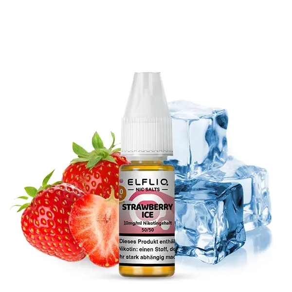 Elfliq Strawberry Ice 10ml Nikotinsalz-Liquid von Elfbar – Produktfoto mit Erdbeere und Eis
