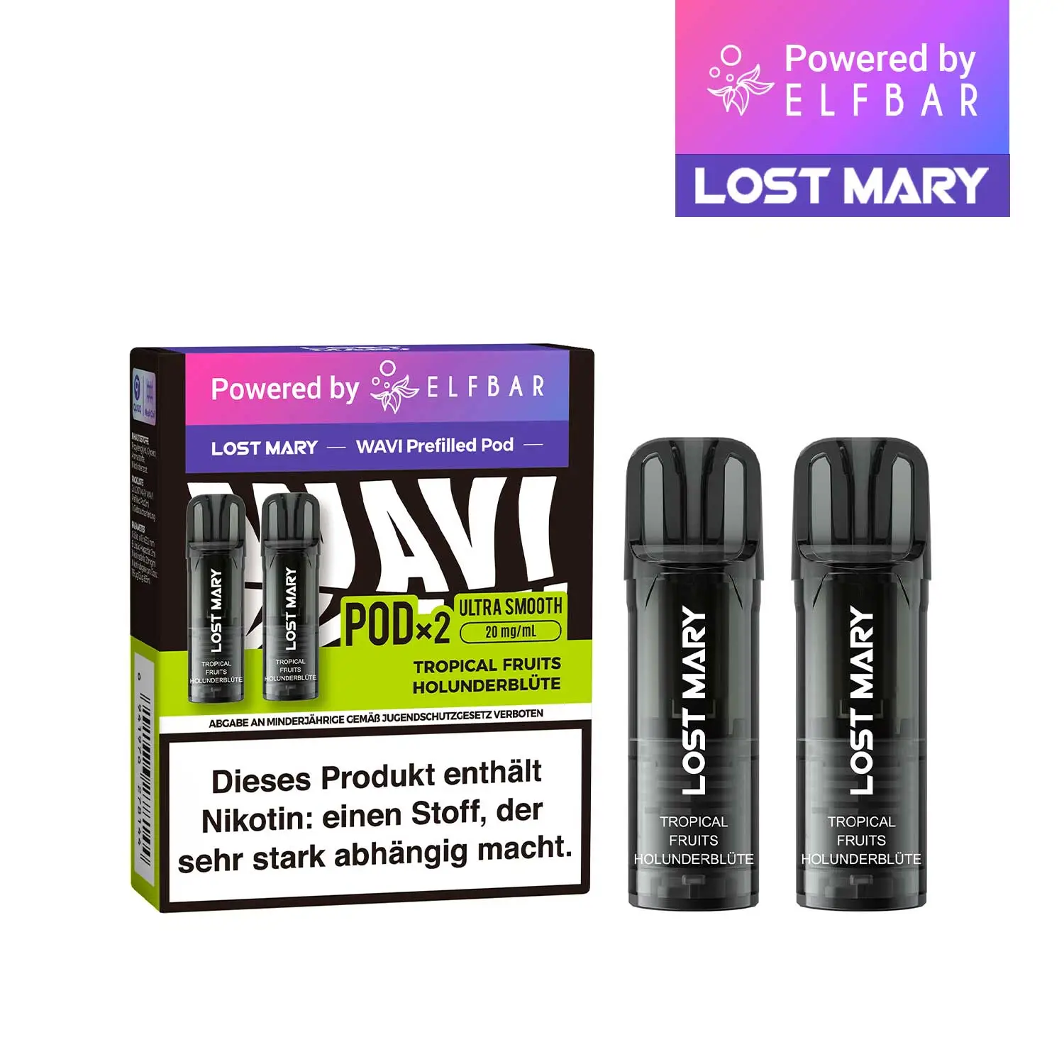 2x Lost Mary Wavi Pod - Tropical Fruit Holunderblüte