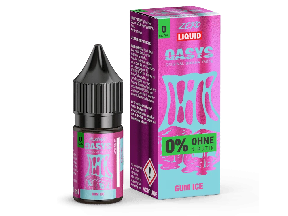 Revoltage Oasys Gum Ice 10ml Nikotinsalz-Liquid – pinke Flasche mit pinker Verpackungsschachtel