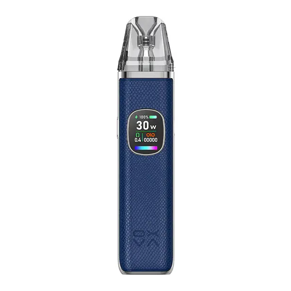 Oxva Xlim Pro 2 Kit in Dunkelblau mit farbigem Display und transparentem Pod, Vorderansicht