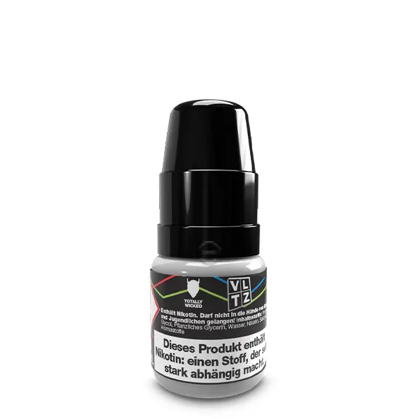 VLTZ Kirsche Nikotinsalz-Liquid 10ml – schwarze Flasche ohne Frucht-Dekoration, Vorderansicht