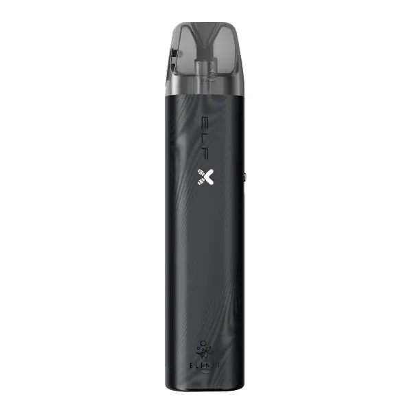 Elfbar ELFX Refillable Kit in Schwarz, schlankes Pod-System mit aufgesetztem Pod, Frontansicht