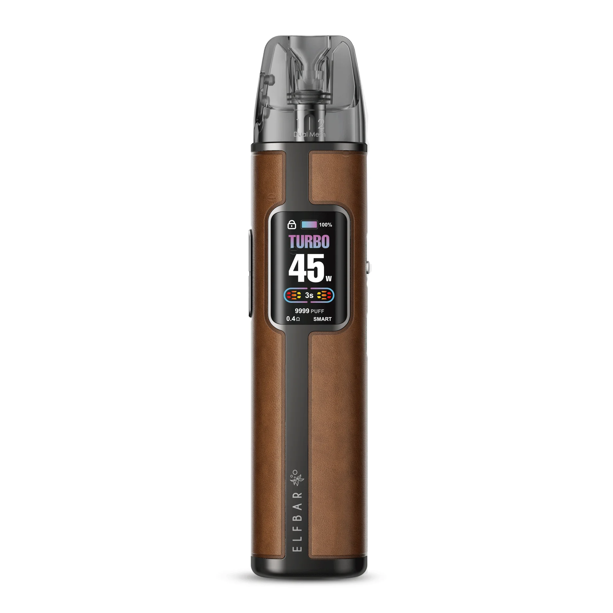Elfbar ELFX Pro Refillable Kit braun (Cowboy Brown), Akkuträger mit Pod und Display seitlich