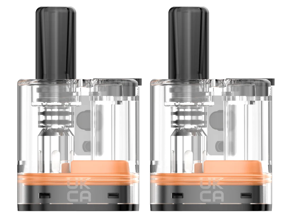 GeekVape S30 Boost Version Ersatz-Pod – 2 transparente Pods mit orangem Farbakzent, Seitenansicht
