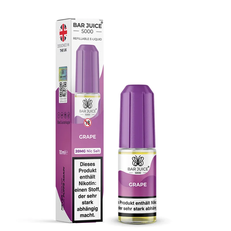 BAJ221_800x800.png?ts=1763984450 Bar Juice 5000 Grape 10ml Nikotinsalz-Liquid, lila Flasche mit Verpackung