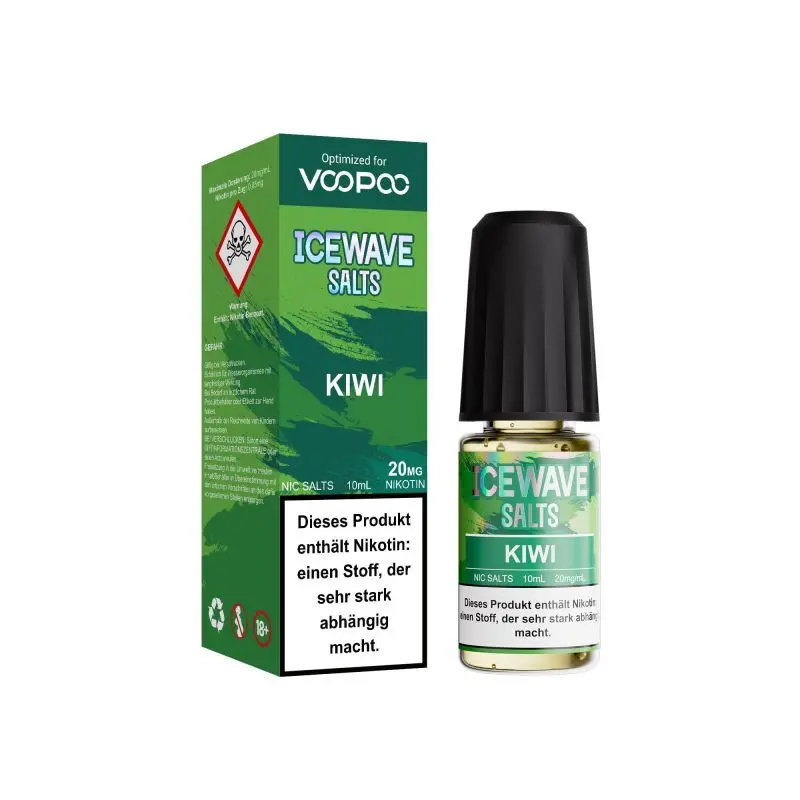 Icewave Salts Kiwi 10ml Nikotinsalz-Liquid – grüne Verpackung mit Flasche, Frontansicht