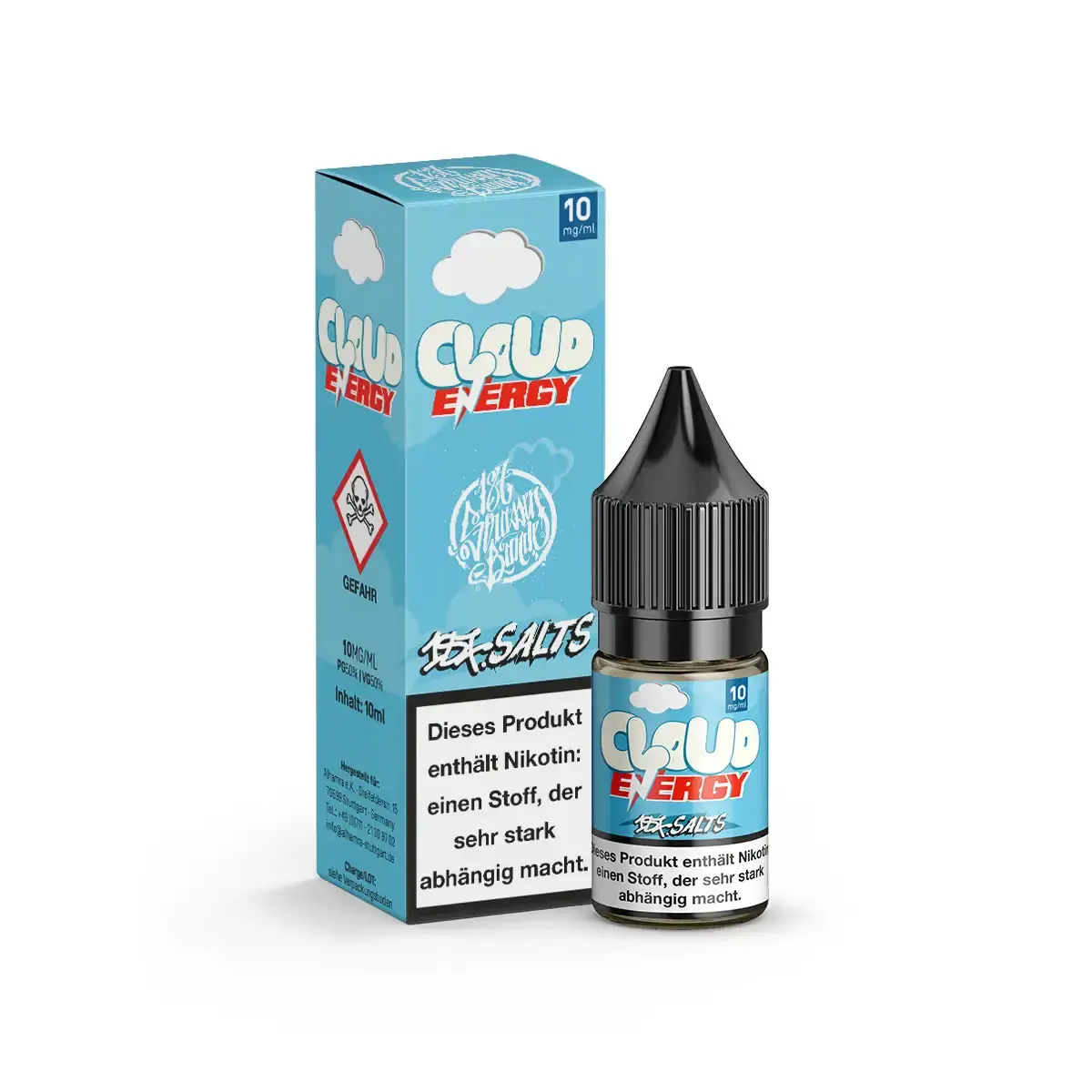 187 Strassenbande Cloud Energy Nikotinsalz-Liquid 10ml – hellblaue Verpackung mit Flasche, 12mg