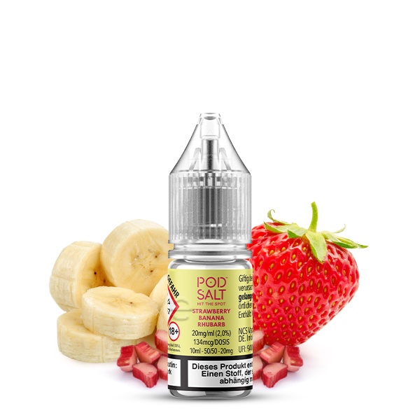 PodSalt Xtra Strawberry Banana Rhubarb 10ml Nikotinsalz-Liquid – Flasche mit Erdbeere und Banane