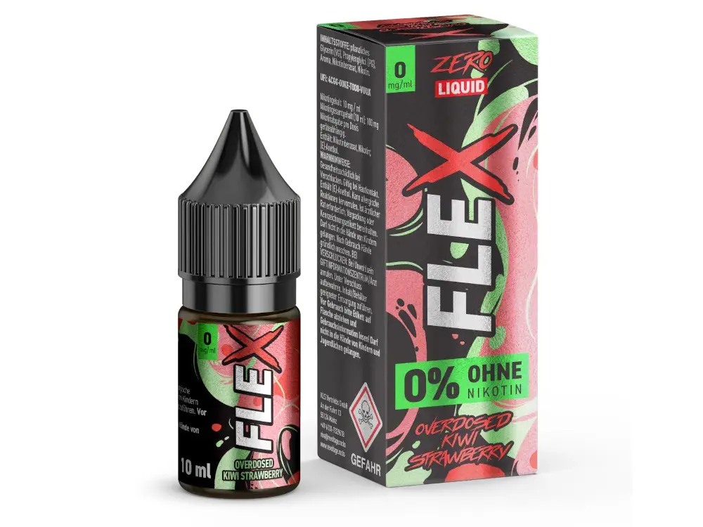 Revoltage-FLEX-Overdosed-Kiwi_Strawberry-NicSalt-0-mgml_1000x750.png.png Revoltage Flex Overdosed Kiwi Strawberry 10ml Nikotinsalz-Liquid, 0% Dime-Flasche mit Kiwi-Erdbeer-Motiv