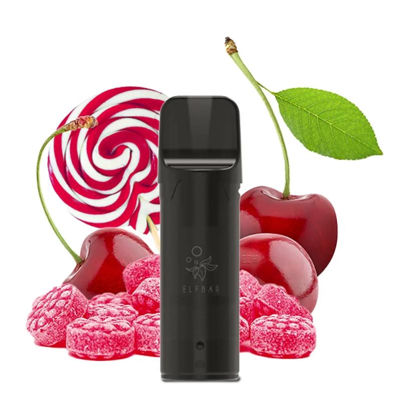 Elfbar Elfa Prefilled Pod Cherry 20mg/ml – schwarzer Pod vor Kirsch- und Bonbon-Motiv