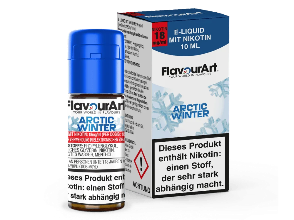 FlavourArt_Liquid_Arctic_Winter_18_mg_Flasche_Packung_1000x750.png Flavourart Arctic Winter 10ml Liquid – blaue Flasche mit Schachtel und roter Banderole