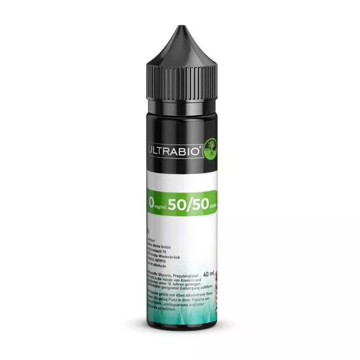 ultrabio-base-50vg-50pg-40-ml-in-60-ml-chubby-mit-banderole.jpg UltraBio Basis-Flüssigkeit 50/50 in schlanker grüner 60ml-Flasche, 40ml Inhalt
