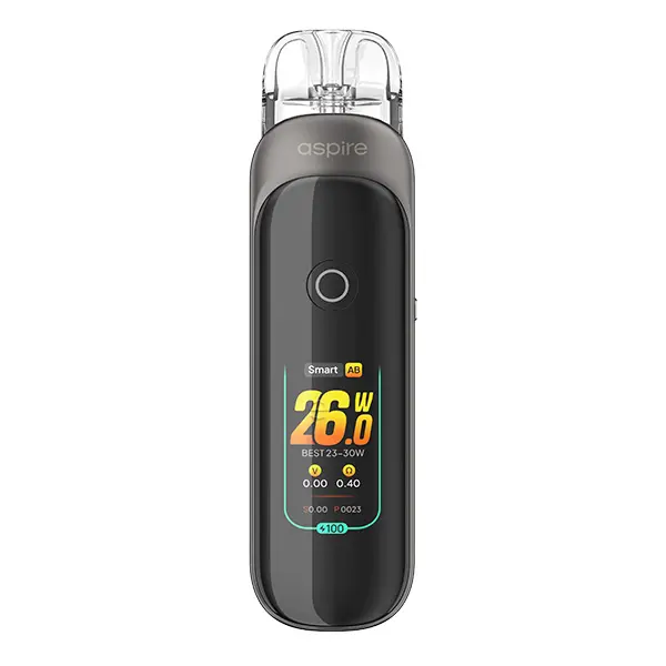 Aspire Pixo Pod Kit in Gunmetal mit farbigem Display, Vorderansicht