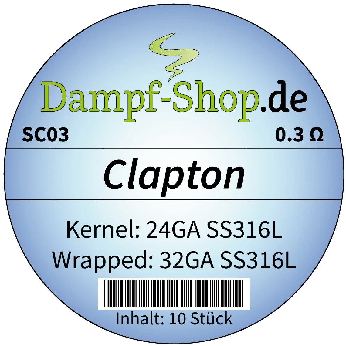 SC03 - 10x SS316L Clapton - 0.51 mm + 0.20 mm - 0.3 Ohm