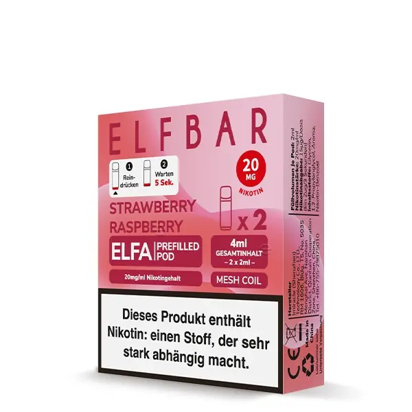 Elfbar Elfa Prefilled Pods 20mg/ml Strawberry Raspberry – 2er-Packung in rosa Verpackung