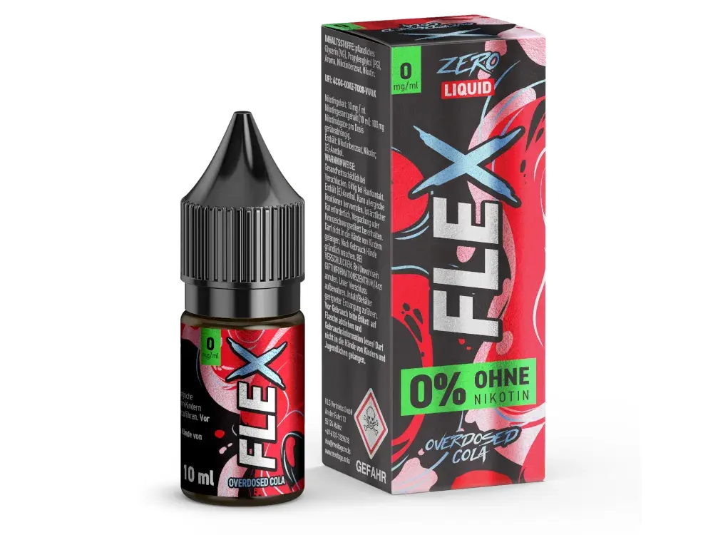 Flex Overdosed Cola 10ml Nikotinsalz-Liquid, Flasche mit Verpackung, 0% Nikotin