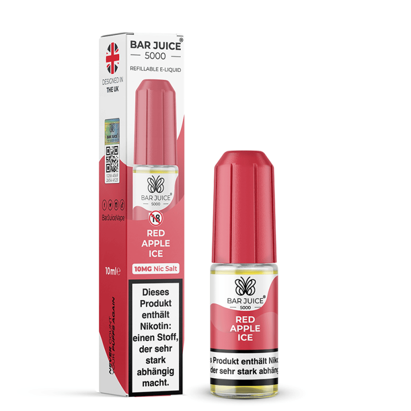 Bar Juice 5000 Red Apple Ice Nikotinsalz-Liquid 10ml – rote Flasche mit roter Verpackung