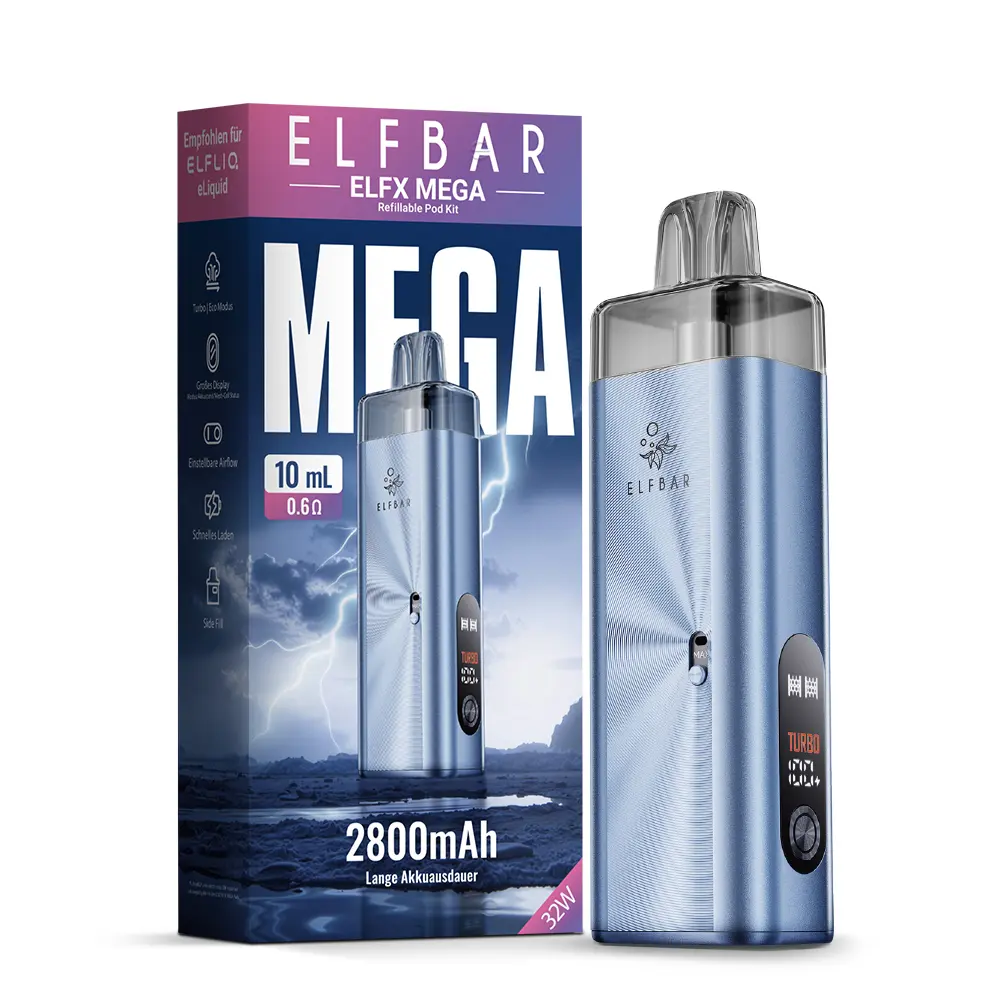Elfbar ELFX Mega Kit Hellblau mit Verpackungskarton, 2800 mAh Akkuträger und Pod-System