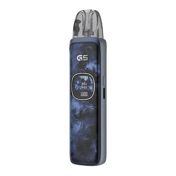 Uwell Caliburn G5 Pod Kit in dunklem Blau-Schwarz mit marmoriertem Muster und rundem Display