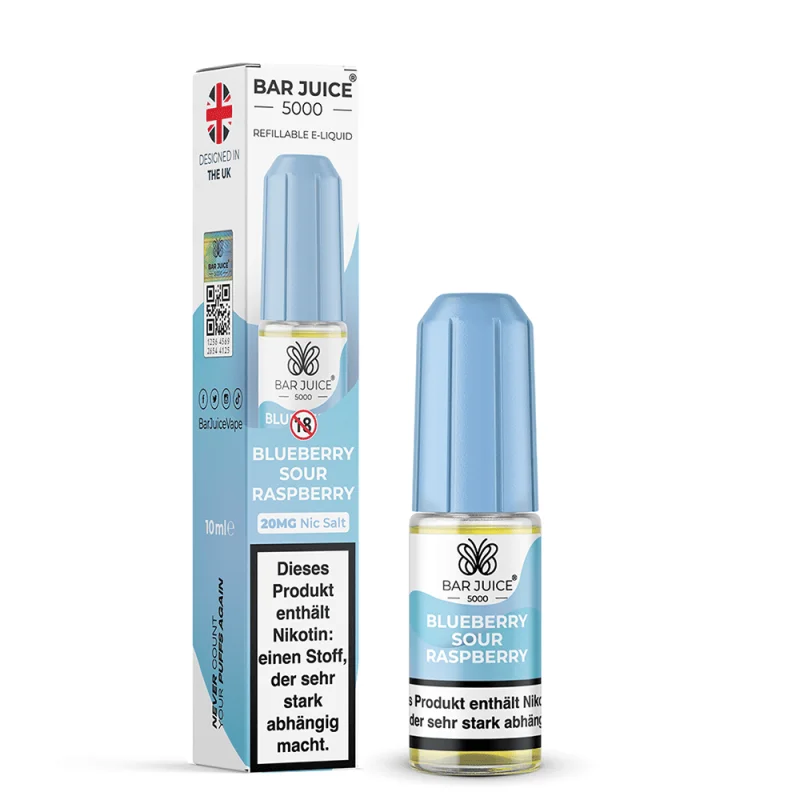 BAJ220_800x800.png?ts=1763984448 Bar Juice 5000 Blueberry Sour Raspberry 10ml Nikotinsalz-Liquid, blaue Flasche mit Verpackung