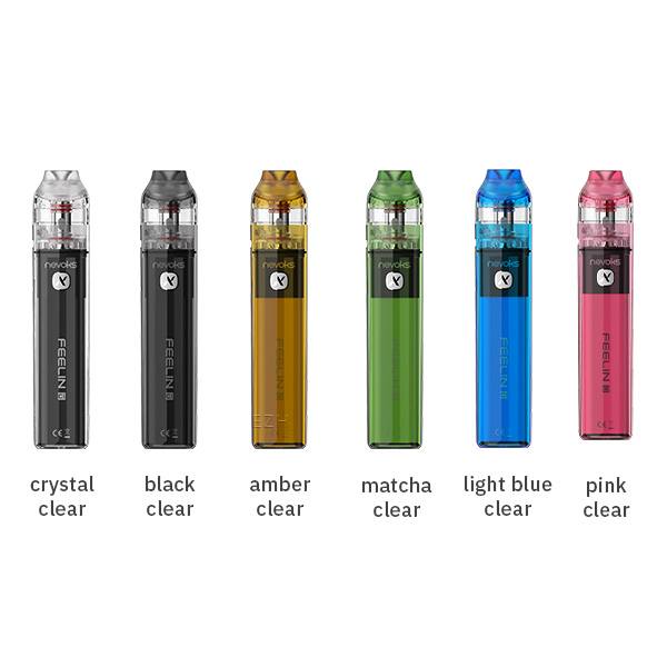 Nevoks Feelin C1 Pod Kit E-Zigarette alle sechs Farbvarianten: Crystal Clear, Schwarz, Amber, Matcha, Hellblau, Pink