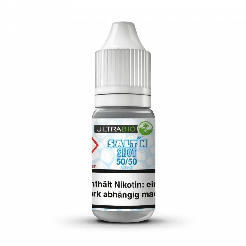 UltraBio Nikotinsalz Shot 50/50 20mg/ml – 10ml Flasche mit hellblauem Etikett