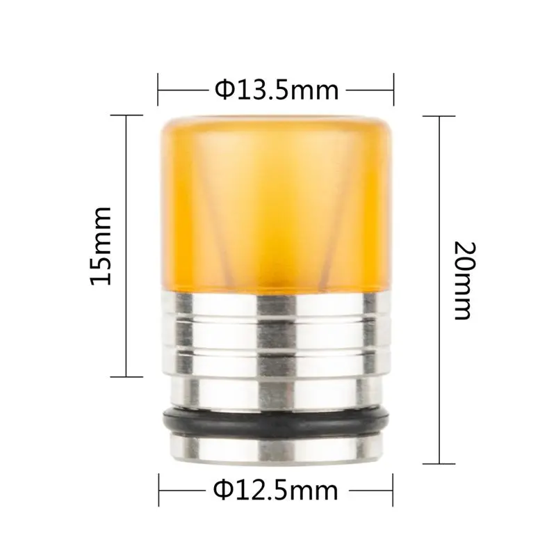 source729022.jpg 810 DripTip AS311 in Gelb-Orange mit Edelstahlsockel – Maßzeichnung 13,5×20mm von der Seite