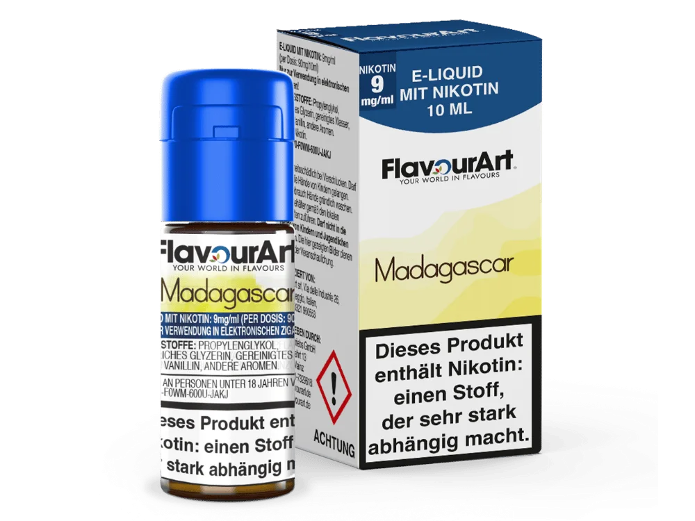 Flavourart Madagascar 10ml Liquid – Flasche mit goldgelber Box, 9mg Nikotin