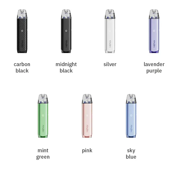 Innokin Foretex Pod Kit Farbübersicht: Carbon Black, Midnight Black, Silver, Lavender Purple, Mint Green, Pink, Sky Blue