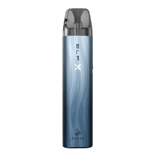 elfbar-ElfX-Kit-4.jpg Elfbar ELFX Refillable Kit Pod-System in Silver Blue mit geschwungenem Farbverlauf, Frontansicht