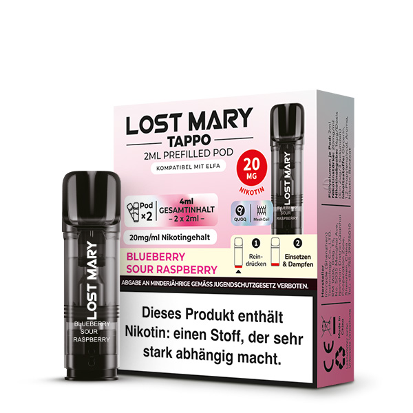 2x Lost Mary TAPPO Prefilled Pod - Blueberry Sour Raspberry 20mg/ml