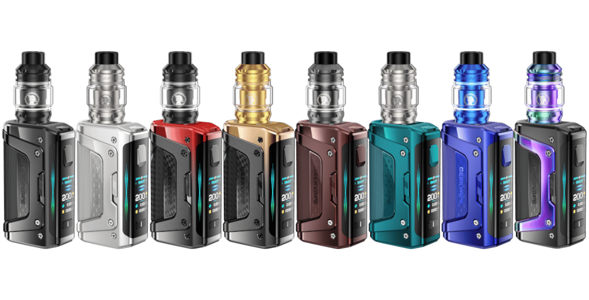 GeekVape Aegis Legend 5 Kit – alle Farbvarianten im Überblick: Schwarz, Silber, Gold, Blau, Rot und weitere