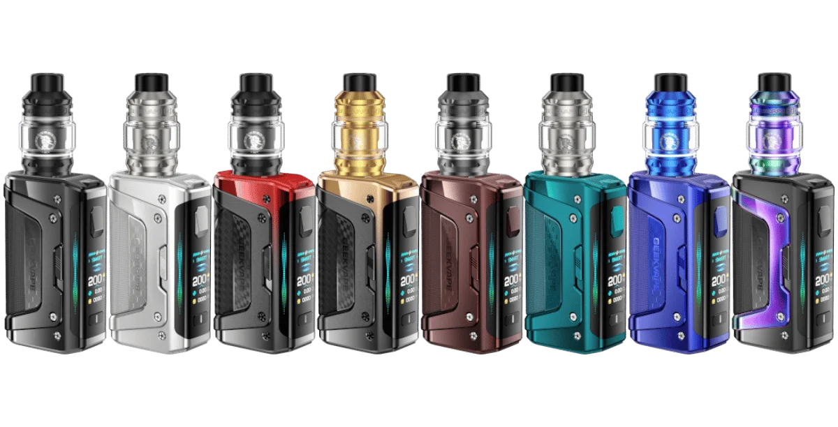 GeekVape Aegis Legend 5 Kit – alle Farbvarianten im Überblick: Schwarz, Silber, Gold, Blau, Rot und weitere
