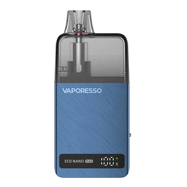Vaporesso Eco Nano Plus Pod Kit in Blau mit LED-Display, Frontansicht